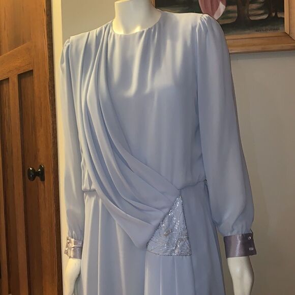 Vintage blue chiffon dress. Size large - Picture 2 of 12